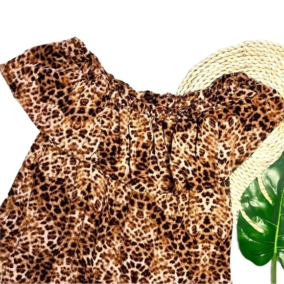 Entro Boutique Leopard Catimal Animal Print Off The Shoulder Top Blouse Size M - Picture 16 of 17
